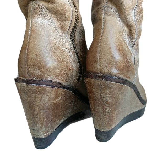 Frye Paige Distressed Leather Wedge Riding Boots - Picture 7 of 9